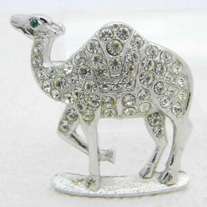 Vintage ORA Silver Tone Clear Rhinestone Green Eye